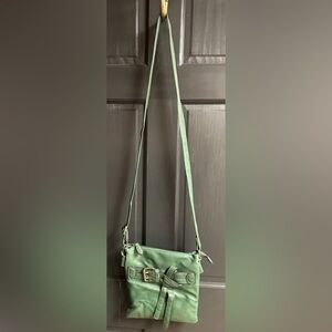 Black Rivet Green Faux Leather Crossbody Purse Multiple Sections 9”x10”x1.5”